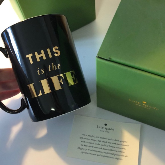 2 Black & Gold This is Life Kate Spade coffee mugs - Picture 6 of 6